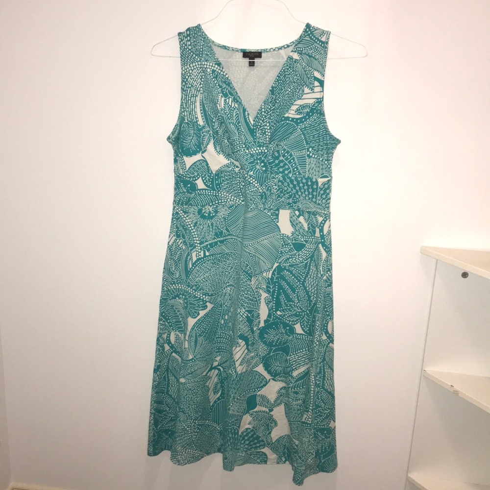 Talbots small petite teal leaf pattern teal dress
